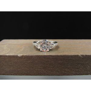 Size 7 Sterling Silver Brilliant Clear CZ With Trillion Accents Band Ring